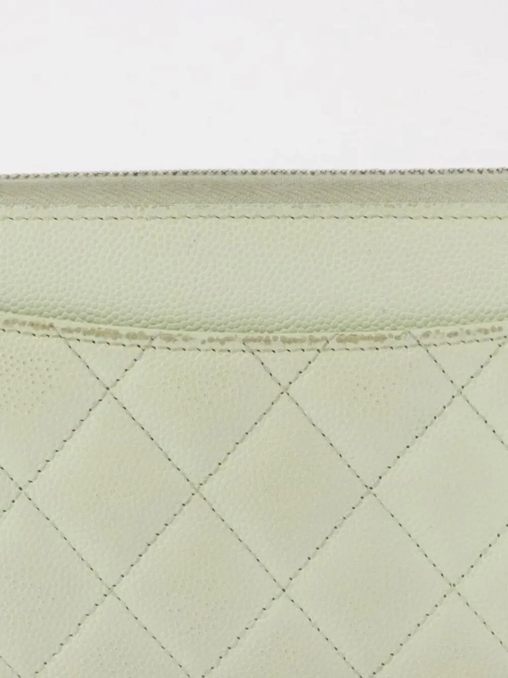 CHANEL Long Wallet Grained Calf Skin Green Gold CC Auth 164071A